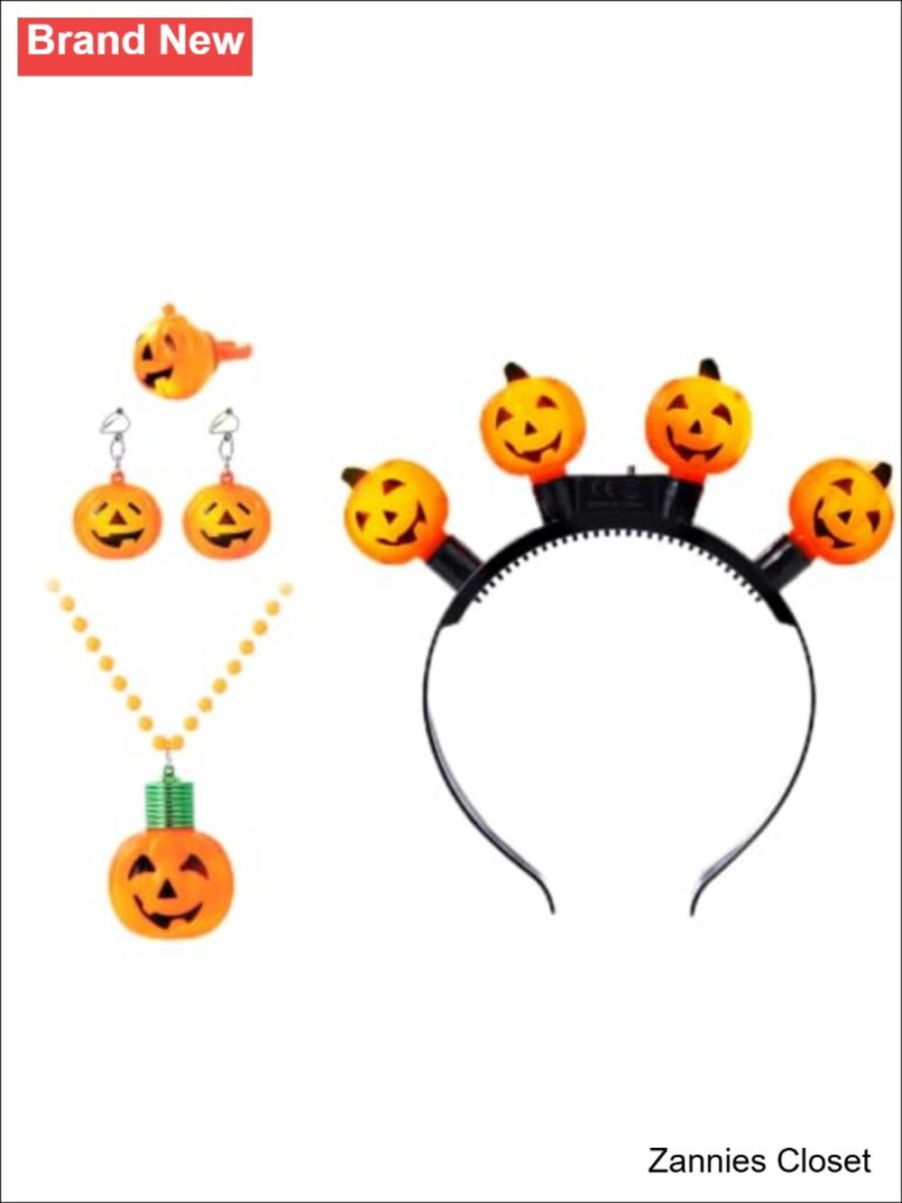 👻 Spooktacular Creations 4 Pc Halloween LED Accessory Set Pumpkin Headband